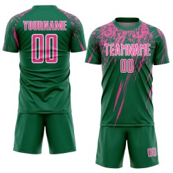 Custom Kelly Green Soccer Uniform Jersey Sublimation Pink-White Custom Kelly Green Soccer Uniform Jersey Sublimation Pink-White