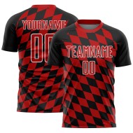 Black Print Soccer Custom Rhombus Sublimation Red-White Uniform Jersey