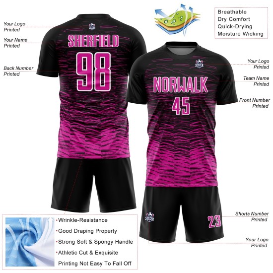 Jersey Line Pink-White Deep Custom Black Soccer Uniform Sublimation Jersey Line Pink-White Deep Custom Black Soccer Uniform Sublimation