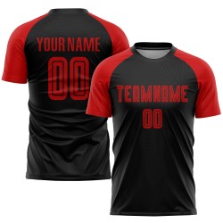 Custom Uniform Jersey Black Sublimation Red Soccer