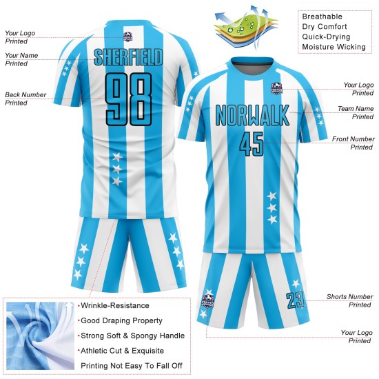 And Jersey White Sky Uniform Squares Soccer Custom Blue-Black Stars Sublimation And Jersey White Sky Uniform Squares Soccer Custom Blue-Black Stars Sublimation