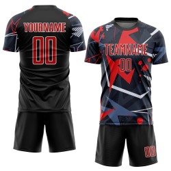 Red-White Soccer Custom Black Uniform Jersey Sublimation