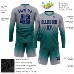 Jersey Sublimation Long Fade Uniform Navy-Teal Custom Sleeve Gray Soccer Fashion Jersey Sublimation Long Fade Uniform Navy-Teal Custom Sleeve Gray Soccer Fashion