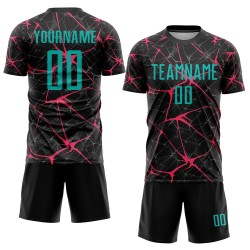 Soccer Jersey Custom Black Aqua-Neon Sublimation Pink Uniform