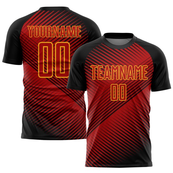 Jersey Black-Yellow Uniform Soccer Sublimation Custom Red Jersey Black-Yellow Uniform Soccer Sublimation Custom Red