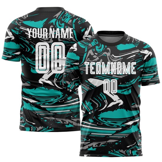 Jersey Uniform White-Aqua Sublimation Soccer Custom Figure Jersey Uniform White-Aqua Sublimation Soccer Custom Figure