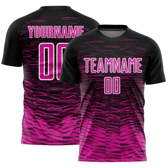 Jersey Line Pink-White Deep Custom Black Soccer Uniform Sublimation Jersey Line Pink-White Deep Custom Black Soccer Uniform Sublimation