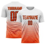 Uniform Line Soccer Custom Sublimation White Orange-Black Gradient Jersey Uniform Line Soccer Custom Sublimation White Orange-Black Gradient Jersey
