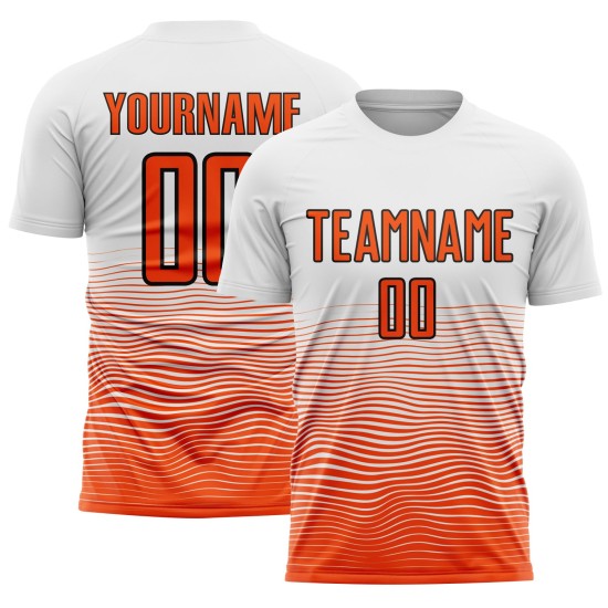 Uniform Line Soccer Custom Sublimation White Orange-Black Gradient Jersey Uniform Line Soccer Custom Sublimation White Orange-Black Gradient Jersey