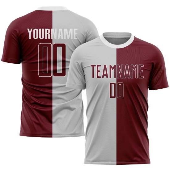Custom Gray Split Fashion Sublimation Crimson-White Jersey Uniform Soccer Custom Gray Split Fashion Sublimation Crimson-White Jersey Uniform Soccer