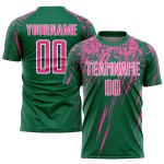 Custom Kelly Green Soccer Uniform Jersey Sublimation Pink-White Custom Kelly Green Soccer Uniform Jersey Sublimation Pink-White