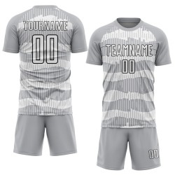 Sublimation White-Black Pinstripe Gray Uniform Custom Jersey Soccer
