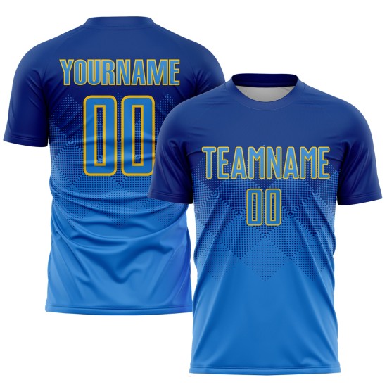 Blue-Gold Custom Jersey Soccer Powder Royal Sublimation Uniform Blue-Gold Custom Jersey Soccer Powder Royal Sublimation Uniform