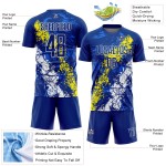 Jersey Art Uniform Yellow-White Sublimation Splatter Custom Light Royal Dripping Soccer Jersey Art Uniform Yellow-White Sublimation Splatter Custom Light Royal Dripping Soccer
