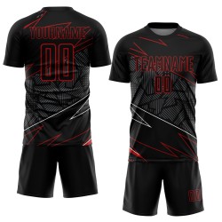 Uniform Custom Jersey Soccer Lines Sublimation Red Black