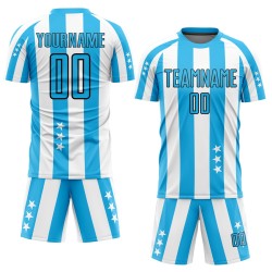 And Jersey White Sky Uniform Squares Soccer Custom Blue-Black Stars Sublimation And Jersey White Sky Uniform Squares Soccer Custom Blue-Black Stars Sublimation