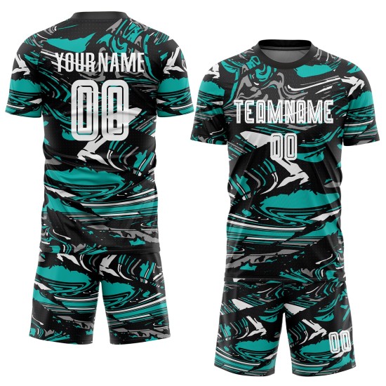 Jersey Uniform White-Aqua Sublimation Soccer Custom Figure Jersey Uniform White-Aqua Sublimation Soccer Custom Figure