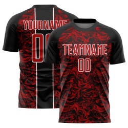 Sublimation Black Fluid Custom Red-White Abstract Soccer Uniform Jersey