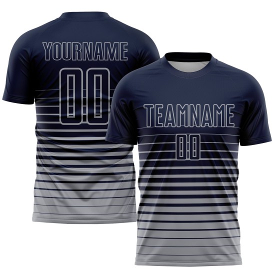 Custom Pinstripe Sublimation Navy Gray Uniform Jersey Fade Soccer Fashion Custom Pinstripe Sublimation Navy Gray Uniform Jersey Fade Soccer Fashion