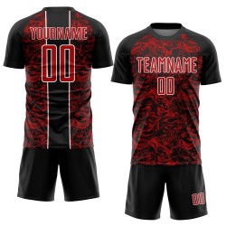 Sublimation Black Fluid Custom Red-White Abstract Soccer Uniform Jersey