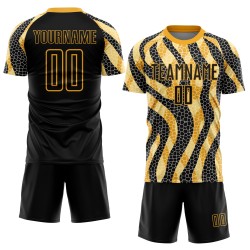 Soccer Uniform Jersey Gold Animal Print Black Custom Sublimation Soccer Uniform Jersey Gold Animal Print Black Custom Sublimation
