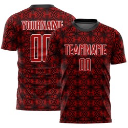 Red Uniform Jersey Custom Soccer Black-White Shapes Sublimation Geometric