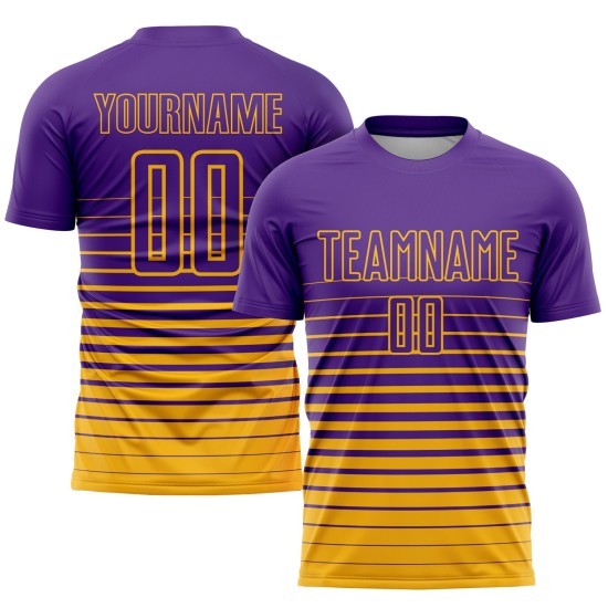 Fade Purple Fashion Soccer Jersey Gold Uniform Pinstripe Sublimation Custom Fade Purple Fashion Soccer Jersey Gold Uniform Pinstripe Sublimation Custom