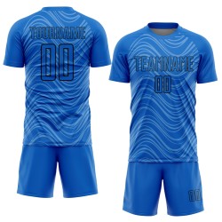 Lines Uniform Sky Wavy Custom Blue Soccer Sublimation Black Jersey