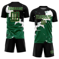 Kelly Uniform Sublimation Soccer Jersey Green-Old Black Spalsh Custom Gold