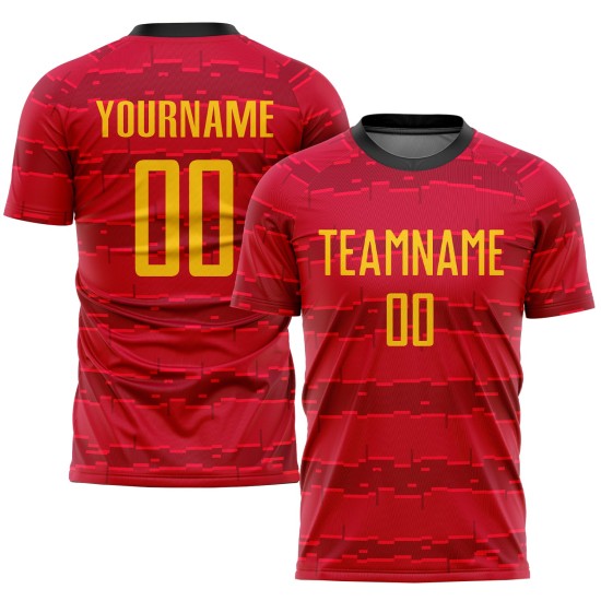 Gold-Black Soccer Uniform Sublimation Custom Red Jersey Gold-Black Soccer Uniform Sublimation Custom Red Jersey
