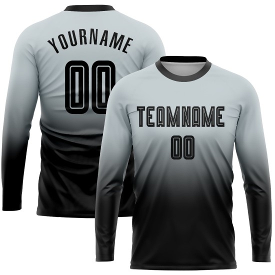 Fade Sublimation Long Black Silver Uniform Jersey Fashion Sleeve Soccer Custom Fade Sublimation Long Black Silver Uniform Jersey Fashion Sleeve Soccer Custom
