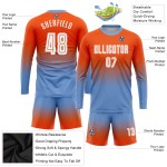 Orange Jersey Custom Uniform Soccer Fashion Sublimation Fade Sleeve White-Light Blue Long Orange Jersey Custom Uniform Soccer Fashion Sublimation Fade Sleeve White-Light Blue Long