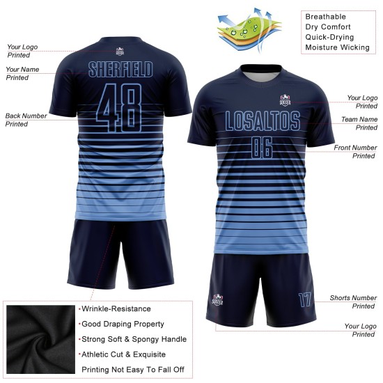 Jersey Fashion Custom Pinstripe Uniform Light Fade Sublimation Navy Blue Soccer Jersey Fashion Custom Pinstripe Uniform Light Fade Sublimation Navy Blue Soccer