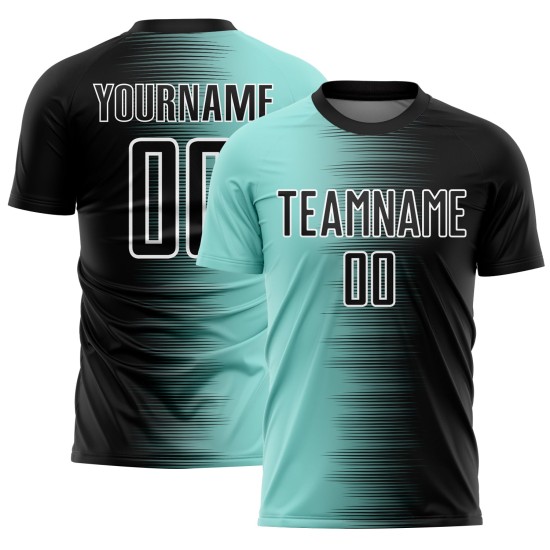 Gradient Custom Jersey Ice Line Soccer Black Blue-White Uniform Sublimation Gradient Custom Jersey Ice Line Soccer Black Blue-White Uniform Sublimation