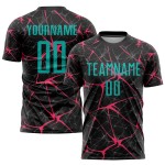 Soccer Jersey Custom Black Aqua-Neon Sublimation Pink Uniform Soccer Jersey Custom Black Aqua-Neon Sublimation Pink Uniform