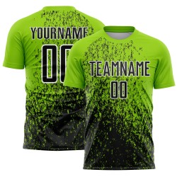 Uniform Black-White Abstract Soccer Neon Green Jersey Sublimation Fragment Art Custom