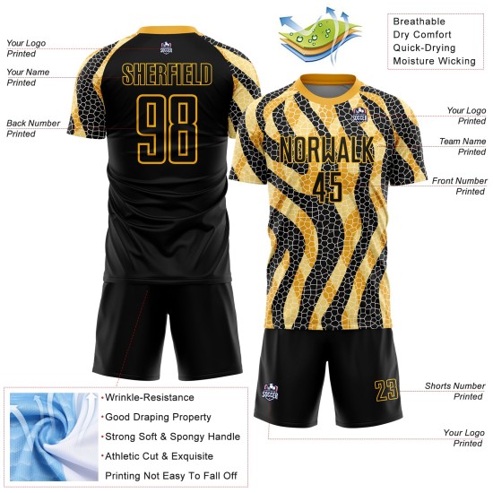 Soccer Uniform Jersey Gold Animal Print Black Custom Sublimation Soccer Uniform Jersey Gold Animal Print Black Custom Sublimation