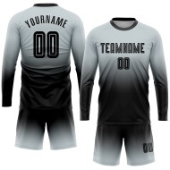 Fade Sublimation Long Black Silver Uniform Jersey Fashion Sleeve Soccer Custom