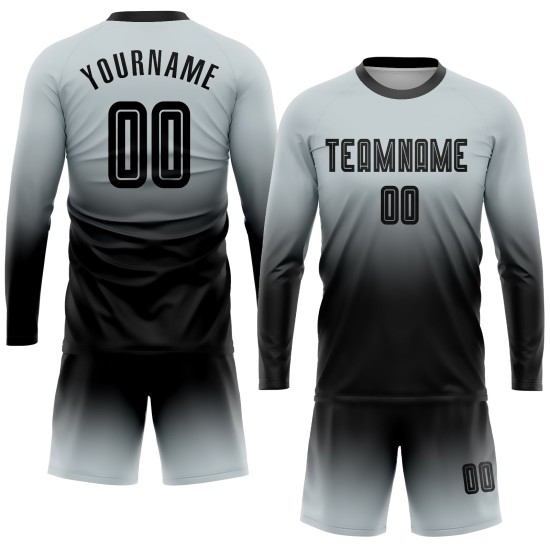 Fade Sublimation Long Black Silver Uniform Jersey Fashion Sleeve Soccer Custom Fade Sublimation Long Black Silver Uniform Jersey Fashion Sleeve Soccer Custom