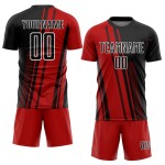 Black-White Soccer Custom Uniform Red Jersey Lines Sublimation Black-White Soccer Custom Uniform Red Jersey Lines Sublimation
