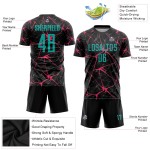 Soccer Jersey Custom Black Aqua-Neon Sublimation Pink Uniform Soccer Jersey Custom Black Aqua-Neon Sublimation Pink Uniform