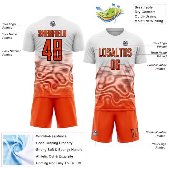 Uniform Line Soccer Custom Sublimation White Orange-Black Gradient Jersey Uniform Line Soccer Custom Sublimation White Orange-Black Gradient Jersey