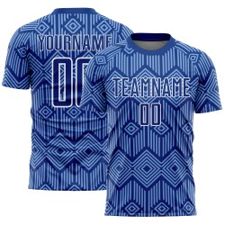Custom Royal Geometric Jersey Light Shapes Sublimation Uniform Blue-White Soccer Abstract