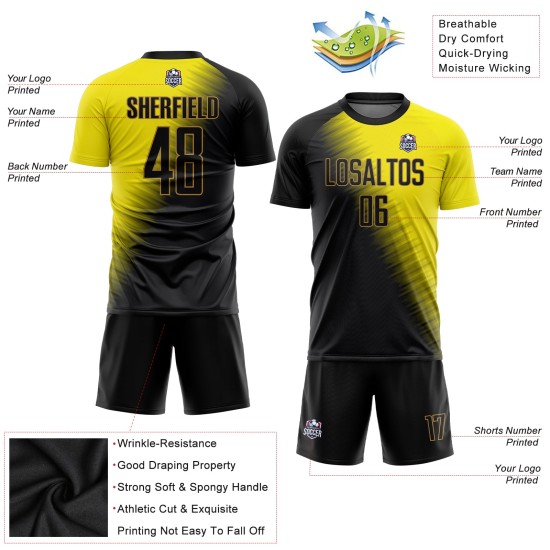 Soccer Sublimation Uniform Custom Black-Old Gold Gold Jersey Soccer Sublimation Uniform Custom Black-Old Gold Gold Jersey