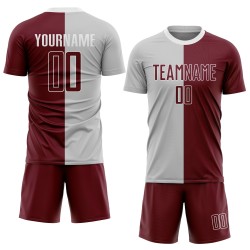 Custom Gray Split Fashion Sublimation Crimson-White Jersey Uniform Soccer