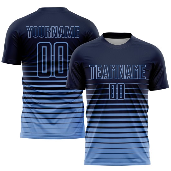 Jersey Fashion Custom Pinstripe Uniform Light Fade Sublimation Navy Blue Soccer Jersey Fashion Custom Pinstripe Uniform Light Fade Sublimation Navy Blue Soccer