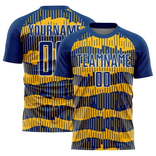Uniform Custom Pinstripe Soccer Royal Jersey Sublimation Gold-White Uniform Custom Pinstripe Soccer Royal Jersey Sublimation Gold-White