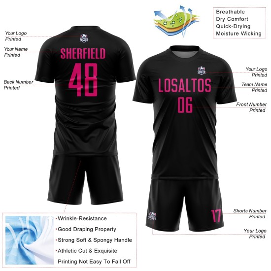 Black Jersey Sublimation Pink Custom Hot Soccer Uniform Black Jersey Sublimation Pink Custom Hot Soccer Uniform