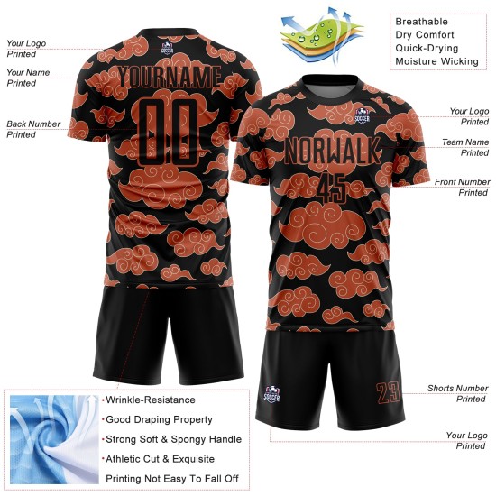 Orange Black Custom Uniform Soccer Pattern Sublimation Cloud Jersey Orange Black Custom Uniform Soccer Pattern Sublimation Cloud Jersey
