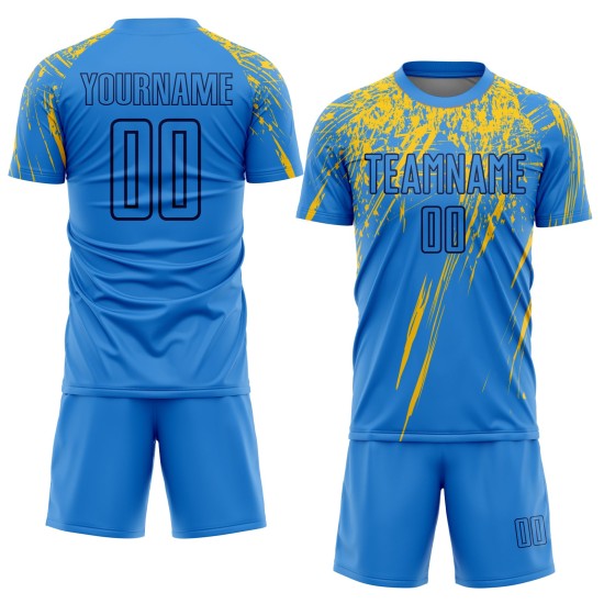 Uniform Sublimation Soccer Blue Custom Yellow-Navy Jersey Powder